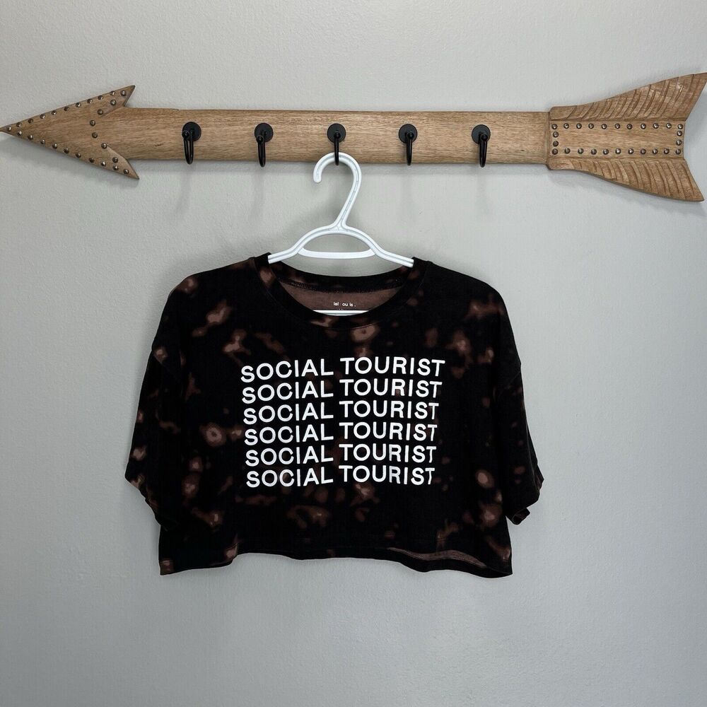 Social Tourist | Black & Bleach Tie Dye Short Sleeve Cropped Top Size Medium